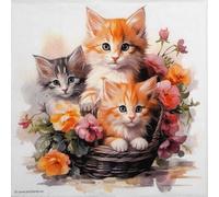 20 Luxury Ambiente Paper Napkins - Kittens in Basket - Table Decoration with Motif Also for Party or Decoupage 33x33cm 3 ply