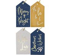 20 Luxury Navy & Gold Gift Tags for Christmas with Foil Detailing - 11.5 x 6.2cm - Pre-Attached Gold String - Recyclable Card - Eco Packaging - Premium Xmas Present Labels - 4 Elegant Designs