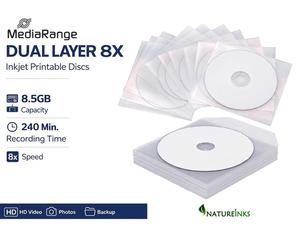 20 MediaRange Dual Layer DVD+R Double DL 8x Printable Blank disc plastic sleeves