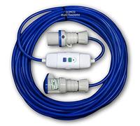 20 metre Blue Caravan Hook Up/Extension Cable with 16 Amp Plug, In-line RCD & 16A Coupler - Professionally assembled by MCD Electrical