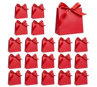 20 Mini Gift Bags with Satin Ribbons for Wedding and Party Favours (RED) | Thick Paper Small Gift Bags with Ribbon Closure for Sweets, Jewellery & Cosmetics