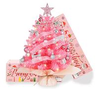 20" Mini Pink Christmas Tree, Artificial Small Christmas Tree with Lights, Tabletop Christmas Tree with Star Treetop,Bow Gift Boxes and Ball Ornaments for DIY Christmas Decoration Gifts (Pink)