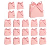 20 Mini Pink Gift Bags with Satin Ribbons for Wedding and Party Favours | Thick Paper Small Gift Bags with Ribbon Closure for Sweets, Jewellery & Cosmetics