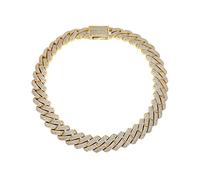 20 MM 3 Row Zirconia Prong Link Necklace in White Gold Iced Micro Pave Cuban Chain Hip Hop Fashion Jewelry For Men-Gold,30inch