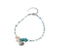 20 Mm Uhrenarmband Für Herren natürliches und Muschel-Fußkettchen, modisches handgewebtes blaues Perlen- und Reisperlen-Armband, Armband und Fußkettchen, verstellbar Uhr Gt 2 Lederband (C, One Size)