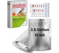20 Mylar Bags for Food Storage, 2.5 Gallon Capacity, Extra Thick 15 Mil, with 1000cc Oxygen Absorbers, Resealable, Stand-Up Gusset, Ideal for Long-Term Food Storage