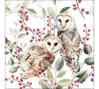 20 Napkins Animal Motifs Owls on Plants with Green Leaves as Table Decoration Paper Napkins with Motif Also for Decoupage and Decoupage 33 x 33 cm