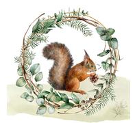 20 Napkins Animal Motifs Squirrel in Natural Wreath as Table Decoration Paper Napkins with Motif Also for Decoupage and Decoupage 33 x 33 cm