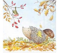 20 Napkins Autumn Comic Hedgehog and Bird Table Decoration Paper Napkins with Motif Also for Decoupage and Decoupage 33 x 33 cm