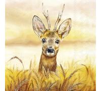 20 Napkins Autumn Deer in Wheat Field as Table Decoration Paper Napkins with Motif Also for Decoupage and Decoupage 33 x 33 cm