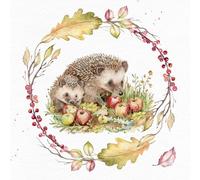 20 napkins Autumn hedgehogs with apples in a wreath as table decoration. Paper napkins with motif. Also for decoupage and napkin technique 33 x 33 cm