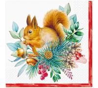 20 Napkins Autumn Squirrel in Christmas Arrangement as Table Decoration Paper Napkins with Motif Also for Decoupage and Decoupage 33 x 33 cm