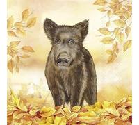 20 Napkins Autumn Wild Boar in Autumn Leaves as Table Decoration Paper Napkins with Motif Also for Decoupage and Decoupage 33 x 33 cm