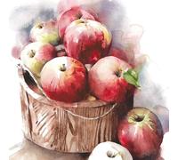 20 napkins, buckets, full of fresh apples, food, apple, garden, table decoration, decoupage, napkin technology, 33 x 33 cm