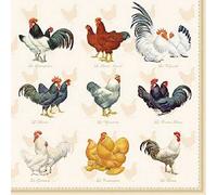 20 napkins, chicken species, table decoration, decoupage, napkin technology, 33 x 33 cm