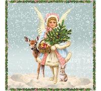 20 Napkins Christmas Angel with Deer Nostalgia Blue as Table Decoration Paper Napkins with Motif Also for Decoupage and Decoupage 33 x 33 cm