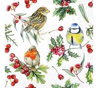 20 Napkins Christmas Birds with Berries as Table Decoration Paper Napkins with Motif Also for Decoupage and Decoupage 33 x 33 cm