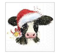 20 Napkins Christmas Cow with Santa Hat as Table Decoration Paper Napkins with Motif Also for Decoupage and Decoupage 33 x 33 cm