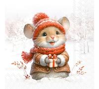 20 Napkins Christmas Cute Mouse with Winter Clothing as Table Decoration Paper Napkins with Motif Also for Decoupage and Decoupage 33 x 33 cm