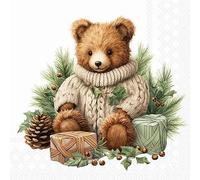 20 Napkins Christmas Cute Winter Bear Table Decoration Paper Napkins with Motif Also for Decoupage and Decoupage 33 x 33 cm