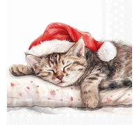 20 Napkins Christmas Dreaming Christmas Cat Table Decoration Paper Napkins with Motif Also for Decoupage and Decoupage 33 x 33 cm