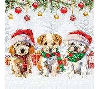 20 Napkins Christmas Festive Christmas Dogs as Table Decoration Paper Napkins with Motif Also for Decoupage and Decoupage 33 x 33 cm