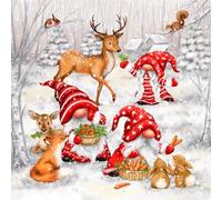 20 Napkins Christmas Funny Gnomes Feeding Animals as Table Decoration Paper Napkins with Motif for Christmas Winter Village City Christian Also for Decoupage and Decoupage 33 x 33 cm
