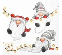 20 Napkins Christmas Gnome and Fairy Lights White as Table Decoration Paper Napkins with Motif Also for Decoupage and Decoupage 33 x 33 cm