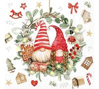 20 Napkins Christmas Gnome in Wreath as Table Decoration Paper Napkins with Motif Also for Decoupage and Decoupage 33 x 33 cm