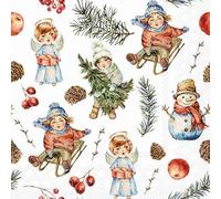 20 Napkins Christmas Nostalgic Children and Snowman Table Decoration Paper Napkins with Motif Also for Decoupage and Decoupage 33 x 33 cm