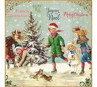 20 Napkins Christmas Nostalgic Christmas Family Green Table Decoration Paper Napkins with Motif Also for Decoupage and Decoupage 33 x 33 cm