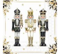 20 Napkins Christmas Nutcracker Trio in Black and Gold as Table Decoration Paper Napkins with Motif Also for Decoupage and Decoupage 33 x 33 cm