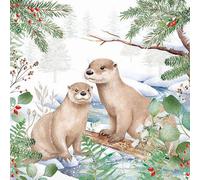 20 Napkins Christmas Otter in Snow Landscape as Table Decoration Paper Napkins with Motif Also for Decoupage and Decoupage 33 x 33 cm