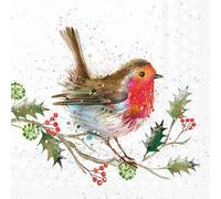 20 Napkins Christmas Robin on Winter Branch Table Decoration Paper Napkins with Motif Also for Decoupage and Decoupage 33 x 33 cm