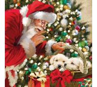 20 Napkins Christmas Santa Claus and Puppies Table Decoration Paper Napkins with Motif Also for Decoupage and Decoupage 33 x 33 cm