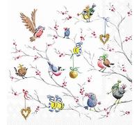 20 Napkins Christmas Small Winter Birds with Hats as Table Decoration Paper Napkins with Motif Also for Decoupage and Decoupage 33 x 33 cm