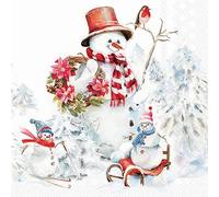 20 Napkins Christmas Sporty Snowmen Table Decoration Paper Napkins with Motif Also for Decoupage and Decoupage 33 x 33 cm