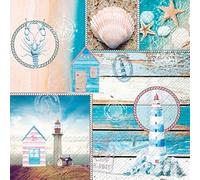 20 Napkins Collage of Lighthouse and Shells | Sea | Lake | Lighthouse | Maritime | Table Decoration | Decoupage | Napkin Technology 33 x 33 cm