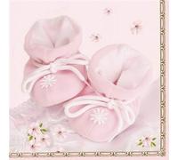 20 Napkins Cuddly Shoes on Pink for Baby Shower, Christening or Children's Birthday Party for Girls 33 x 33 cm