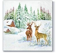 20 Napkins Deer in Snow Landscape / Animals / Winter / Christmas 33 x 33 cm