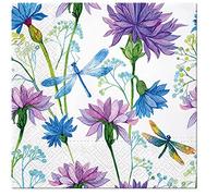 20 Napkins Dragonflies on Summer Flowers | Flowers | Animals | Timeless | Neutral | Floral | Spring | Summer | Table Decoration 33 x 33 cm