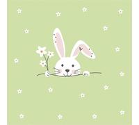 20 Napkins Easter Bunny Around Flowers Green Table Decoration Paper Napkins with Motif Also for Decoupage and Decoupage 33 x 33 cm