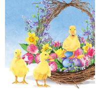 20 Napkins Easter Chicks in Colourful Easter Basket as Table Decoration Paper Napkins with Motif Also for Decoupage and Decoupage 33 x 33 cm