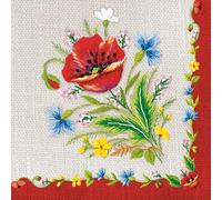 20 Napkins Flowers, Garden & Nature Red Flowers in Embroidery Style Table Decoration Paper Napkins with Motif Also for Decoupage and Decoupage 33 x 33 cm