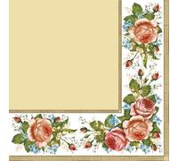 20 Napkins Flowers, Garden & Nature Roses in Border on Cream Table Decoration Paper Napkins with Motif Also for Decoupage and Decoupage 33 x 33 cm