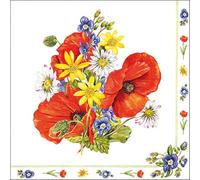 20 Napkins Flowers Poppy in Bouquet as Table Decoration Paper Napkins with Motif Also for Decoupage and Decoupage 33 x 33 cm