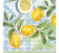 20 Napkins Food & Drink Lemons on Blue Ornaments as Table Decoration Paper Napkins with Motif Also for Decoupage and Decoupage 33 x 33 cm