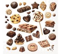 20 Napkins Food Sweet Chocolate Table Decoration Paper Napkins with Motif Also for Decoupage and Decoupage 33 x 33 cm