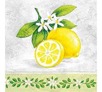20 napkins, lemon with green leaves, table decoration, decoupage, napkin technology, 33 x 33 cm