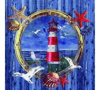20 Napkins Lighthouse in Porthole | Maritime | Sea | M?we | Lake | Table Decoration | Decoupage | Napkin Technology 33 x 33 cm